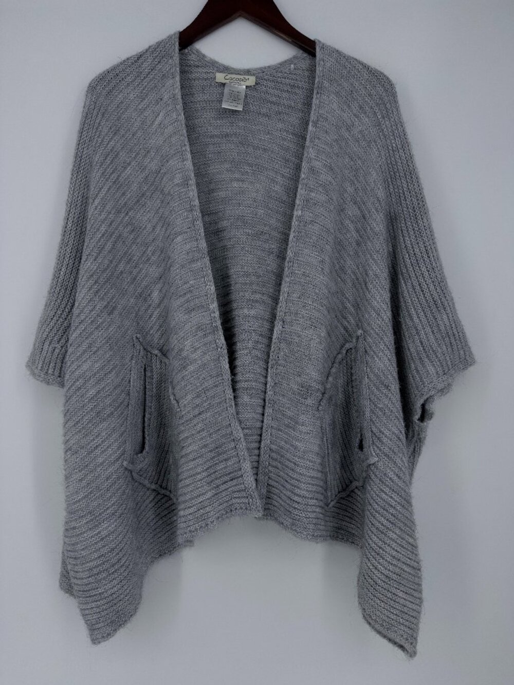 Cocogio Italy Grey Wool Alpaca Blend Knit Poncho Cardigan Sweater One Size OS
